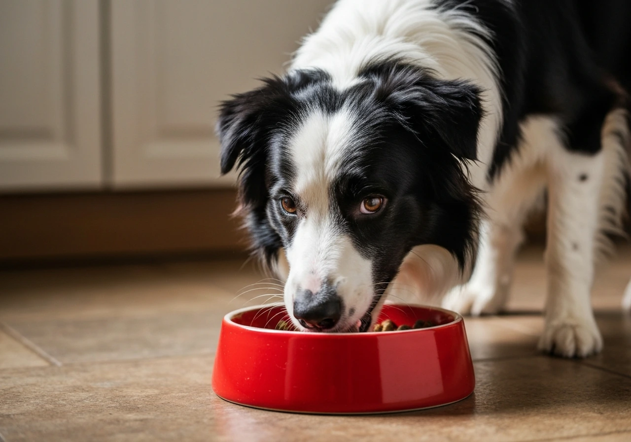 Border Collie with food bowl